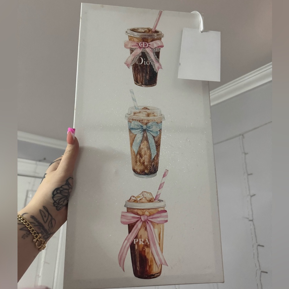 Designer Iced Coffee Art Canvas Glittery NWT bows Prada LV DIOR - Picture 1 of 5